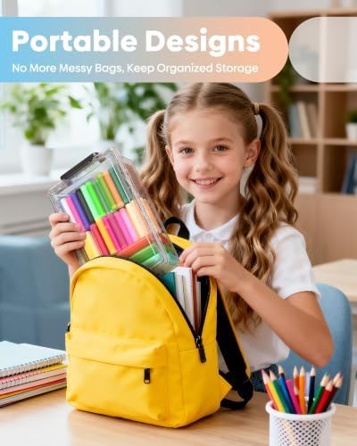 BiuLeon 8 Pack Large Pencil Box Set, Plastic Clear Pencil Case Marker Organizer, Crayon Box Craft Organizers, Stackable Storage Containers with Lid for Pen, Art and Craft Supplies(Color) - Image 7