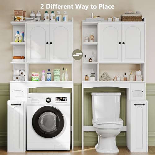 Einhomn Over The Toilet Storage Cabinet with Pulley & Arched Doors, White - Image 5