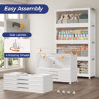 60GAL (240QT) Collapsible Plastic Storage Bins with Lid & Wheels, Extra Large Stackable Closet Organizers Storage Boxes, Folding Cabinet for Home Kitchen Office, 4Pack White - Image 5