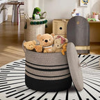 Extra Large Woven Basket with Lid, 18" X 14" Wicker Blanket Storage Basket Living Room, Tall Rope Storage Baskets for Toys, Decorative Kids Toy Bin Box with Cover, Baby Laundry Basket Hamper - Image 3