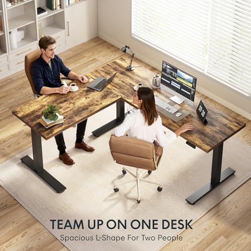 FLEXISPOT 63 x 48 Reversible L-Shaped Electric Standing Desk, Rustic Brown - Image 5