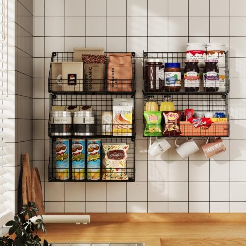 X-cosrack 3-Tier Stackable Detachable Snack Organizer (Large Size), Countertop Display/Wall Mounted Shelf with 5 Hooks Wire Basket Snack Shelf for Office Cabinets, Kitchen, Pantry, 11.8x7.8x22 Inch - Image 7