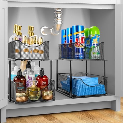 Sorbus Pull-Out Under Sink Organizer, Mesh Construction (Black, 1 Pack) - Image 2