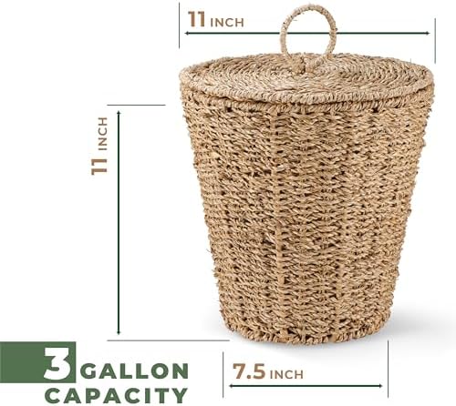 84ECO 3 Gallons Seagrass Waste Basket with Lid and Liner - Wicker Trash Can - Image 6
