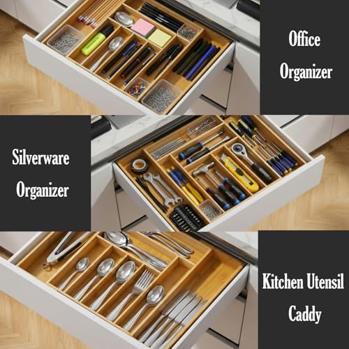 9-Slots Bamboo Drawer Organizers for Kitchen, Expandable Silverware Drawer Organizer, Multipurpose Utensil Organizer for Kitchen Drawers, Large Cutlery Drawer Organizer for Spoons, Forks & Knives - Image 7