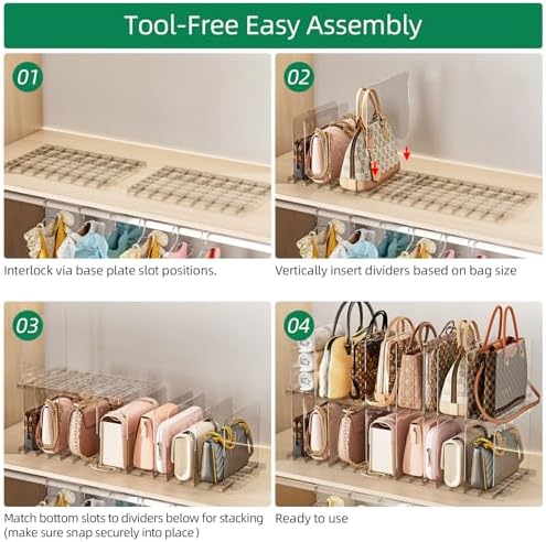 HOYOJA 4 Pack Clear Bag Purse Organizer for Closet Shelf, Handbag Organizer - Image 7