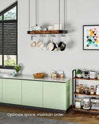 CHOEZON 31.7-Inch Hanging Pot Rack, Space-Saving Pot Hanger for Kitchen, Ceiling Pan Hanging Rack with 16 Detachable S Hooks, Sturdy Metal Frame, Industrial Style, Rustic Brown and Black TPR09BF - Image 6