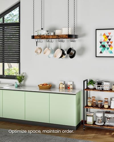 CHOEZON 31.7-Inch Hanging Pot Rack, Space-Saving Pot Hanger for Kitchen, Ceiling Pan Hanging Rack with 16 Detachable S Hooks, Sturdy Metal Frame, Industrial Style, Rustic Brown and Black TPR09BF - Image 6