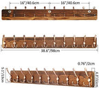 SKOLOO Coat Rack Wall Mounted - 38.3'' Long, Pack of 2, Wooden, Heavy Duty, Rustic Coat Hooks for Wall, Wall Coat Rack with 10 Triple Hooks for Hanging Clothes, Jacket, Hat(Brown & Retro Red) - Image 5