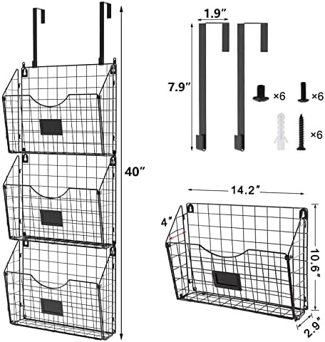 X-cosrack 3-Tier Hanging Wall Files with Door Hooks and 6pcs S Shape Hooks - Image 2
