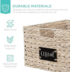 Best Choice Products Pantry Baskets Set of 2 16x12in Water Hyacinth Storage Baskets, Woven Wicker Kitchen Organizers with handles w/Chalkboard Label Chalk Marker - White - Image 5