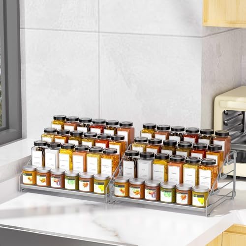 BOIVSHI 4 Tier Spice Rack for Cabinet, Depth Adjustable Spicy Shelf,Gray - Image 2