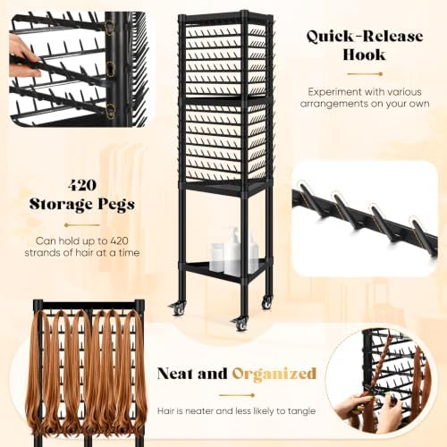 GADFISH Braiding Hair Rack Standing Hair Extension Holder Hanger, 420 Pegs 3-side Rack for Braiding Separator Display Stand (Black) - Image 4