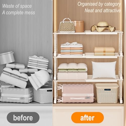 Expandable Cabinet Organizer Shelf, Adjustable Height Under Sink Storage Organizer, Shelf Riser for Kitchen, Bathroom, Wardrobe, Under Sink Counter(Beige) (2) - Image 6