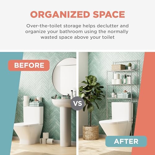 Zenna Home Over the Toilet Storage Shelf Space Saver, Behind Toilet Bathroom Organizer and Storage, Metal Bathroom Organizer with 3 Shelves, Satin Nickel - Image 6