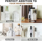 Natural Marble Book Ends - Heavy Duty Bookends for Shelves - Aesthetic Layered Arch Design Stone Book Holders, Modern Office Bookshelf Stopper Decor for Books/CDs (Volakas) - Image 6