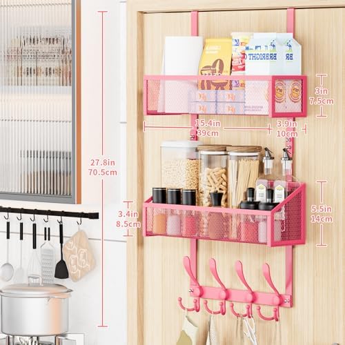Kaiferty Over The Door Hooks Organizer, Coat Rack Over The Door Storage Hanger Towel Rack, Back of Door Storage Organizer for Bathroom,Bedroom,Kitchen,Office (Pink, 3-Tier) - Image 6