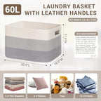 60L Woven Laundry Basket Hamper with Handles, Gradient Grey - Image 2