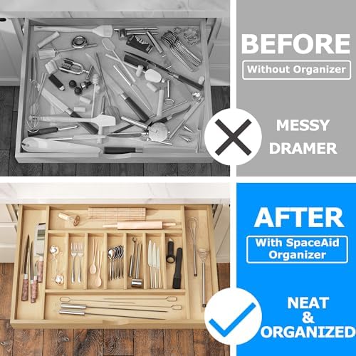 WelFurGeer Premium Wooden Silverware Organizer for Kitchen Drawers, Utensil Tray for Kitchen Drawer, Cutlery Drawer Organizer for Forks, Spoons, Knives - Sturdy Birchwood, Natural Finish - Image 3