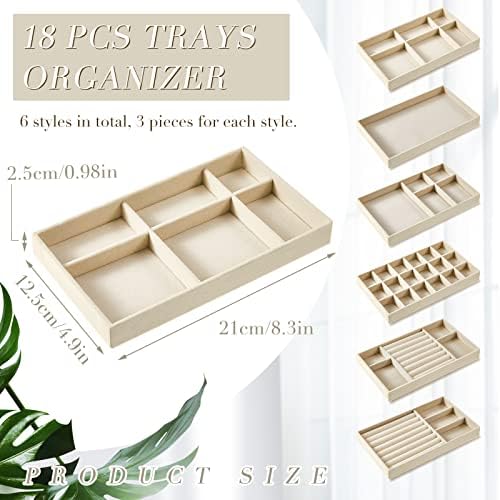 Junkin 18 Pcs Stackable Jewelry Drawer Organizer Inserts Beige - Image 2
