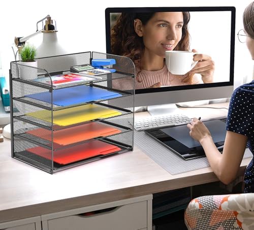 A4/Legal/Letter Size，5 Tier Mesh Letter Tray File Organizer,15.2 x 9.5 x 13.4 inches,Office File Folder Holder,Space Saving,Black - Image 3