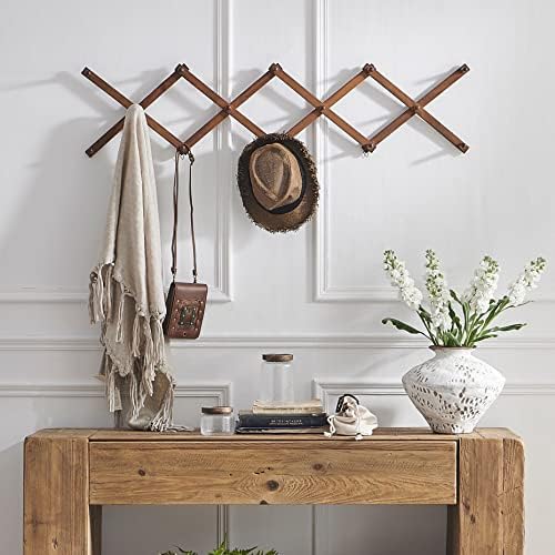 SKOLOO Hat Rack for Wall with 14 Hooks, Solid Wooden, Modern, Expandable Coat Rack Wall Mount for Coats, Hats, Bags, Baseball Caps, Walnut Color - Image 3