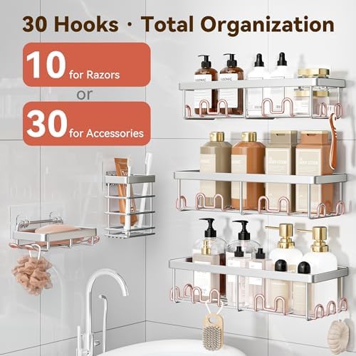 YASONIC Shower Caddy Adhesive, Rustproof Shower Organizer, Wall Shower Rack - Image 3