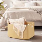 OIAHOMY 75L Large Blanket Basket Woven Storage Basket with Handle Yellow - Image 4