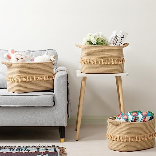 TeoKJ Storage Basket 3 Pack for Organizing, Rope Cotton Baskets for Toy, Clothes, Blankets, Decorative Basket for Living Room, Nursery, Bathroom, Jute - Image 2