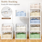 3 Pack Stackable Closet Organizers and Storage Basket, Wire Closet Shelf Organizer Storage Bins, Pull-Out Sweatshirt Organizer for Wardrobe Cupboard, Space-Saving Cube Clothes Storage Drawer, White - Image 6