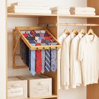 Wooden Tie Rack Wall Mounted - Scarf Organizer Holds 50 Ties with 4 Belt Hooks, Easy Installation, Design for Men and Women Closet - Image 4