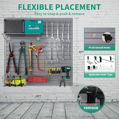 FRAYSCENT Slat Wall Paneling Garage Slat Wall Storage Systems Slatwall Panels Power Tool Organizer Wall Mount, PVC Garage Storage & Organization Products Slate Board (Grey, 4ft x 4ft) - Image 2