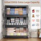 BROVIEW 600Qt Extra Large Stackable Storage Bins with Lids, Closet Organizer Collapsible Drawer Boxes with Wheels, Folding Plastic Cabinet Containers for Home Kitchen Room Organization, 3Pack Black - Image 4