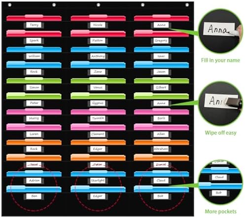 REGELETO 36 Pockets File Storage Pocket Chart with 36 Nametag Pockets, Hanging Wall File Organizer for Classroom and Office, Organize Your Assignments, Files, Scrapbooks, Paper (Black-36 Pockets) - Image 3