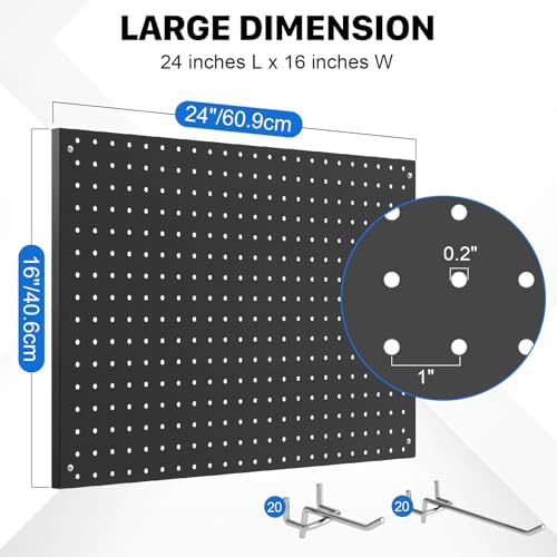 Peg Board, 4 Pack Metal Pegboard Panels Black Pegboards Wall Organizer with Frame Large Heavy Duty Peg Board with Hooks for Walls Home, Garage Tool Storage, Office, Craft Room, Kitchen 24”×16” - Image 3