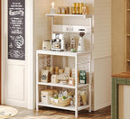 SUPERJARE Kitchen Bakers Rack with Power Outlet, Coffee Bar Table 4 Tiers, Kitchen Microwave Stand with 6 S-Shaped Hooks, Storage Shelf Rack for Spices, Pots and Pans - White - Image 2