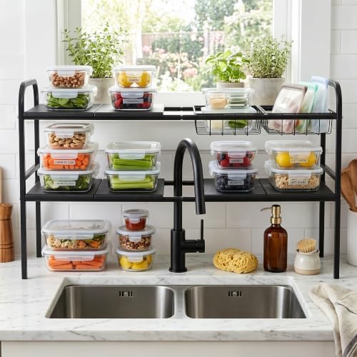 Expandable 2 Tier Under Sink Organizer, Black, 28.74-34.5 Inch Width - Image 6