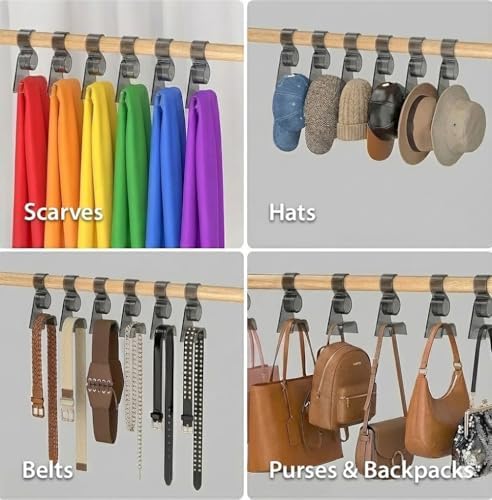 OnDisplay Premium Acrylic Purse Hanger Hook for Closet Rod – Wide Arch Handbag Organizer Protects Straps from Creasing – Heavy Duty Storage Hook for Hats, Belts, Backpacks & Scarves (Black, 6) - Image 3