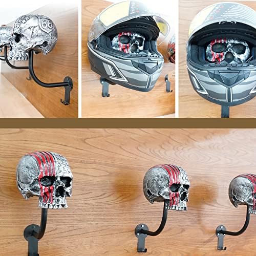 Motorcycle Helmet Rack Wall Mount,Red Skull Helmet Holder Wall Mount with Hooks Helmet Hanger for Coats, Caps, Baseballs and Rugby Helmet,Motorcycle Accessories - Image 6