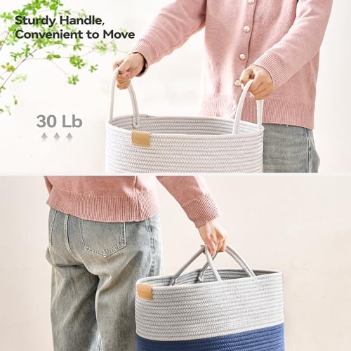 Nunsino Laundry Hamper 62L,Large Laundry Basket for Clothes,Decorative Storage Basket for Blankets,Cotton Rope Woven basket for bedroom,Navy Blue - Image 4
