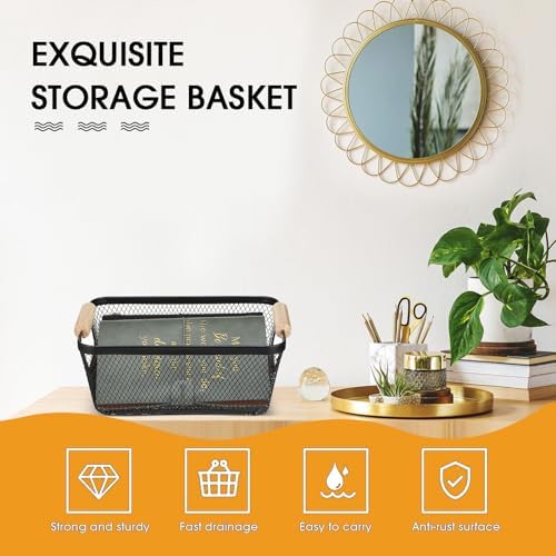 Ziliny 4 Pcs Mesh Wire Baskets for Organizing, Small, Black - Image 3
