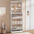 White Hidden Shoe Cabinet with 3 Flip Drawers & Coat Rack, Entryway by Boonatu