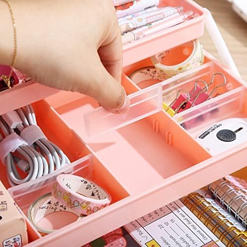 Kinsorcai 12'' Three-Layer Clear Plastic Storage Box/Tool Box, Multipurpose Organizer and Portable Handled Storage Case for Art Craft and Cosmetic (White) - Image 3