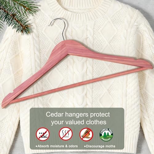 TOPIA HANGER 30-Pack American Red Cedar Wooden Hangers, Clothes Hangers for Closet, Wood Coat Hanger with Smooth Cut Notches, 360° Swivel Hook, Non-Slip Pants Bar-CT54C30 - Image 3
