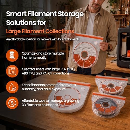 20 PCS U-Shaped 3D Filament Storage Bags Kit, 3D Printer Accessories for PLA, PETG, ABS, TPU, with Auto Pump, 20 Desiccants, 2 Sealing Clips, Extra-Thick Moisture & Dust Resistant - Image 2