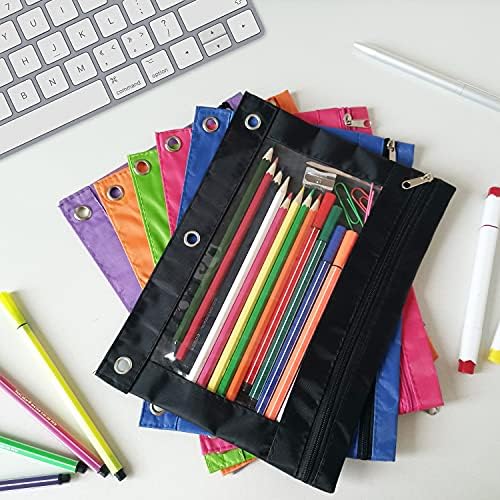YoeeJob Pencil Pouch for 3 Ring Binder, Binder Pouches with Zipper Bulk, Pen Holder Case with Clear Window School Class Office Organizers, 24 Pack, Black - Image 3