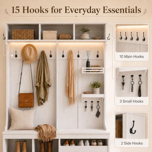Einhomn 70” Hall Tree with Bench and Adjustable Shoe Storage - Image 4
