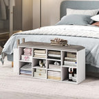 Tangkula Shoe Storage Bench with Umbrella Stand, 10-Cube Entryway Bench with Adjustable Shelf & Padded Cushion, Cubby Shoe Rack Organizer for Bedroom & Checkroom, Rustic Brown & Black (White) - Image 4