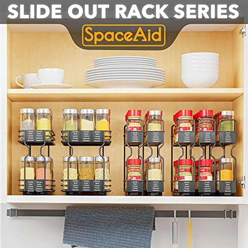 SpaceAid Pull Out Spice Rack Organizer for Cabinet, Heavy Duty Slide Out Seasoning Kitchen Organizer, Cabinet Organizer, with Labels, 7.7" W x10.75 D x10 H, 3 Drawers 2-Tier - Image 5