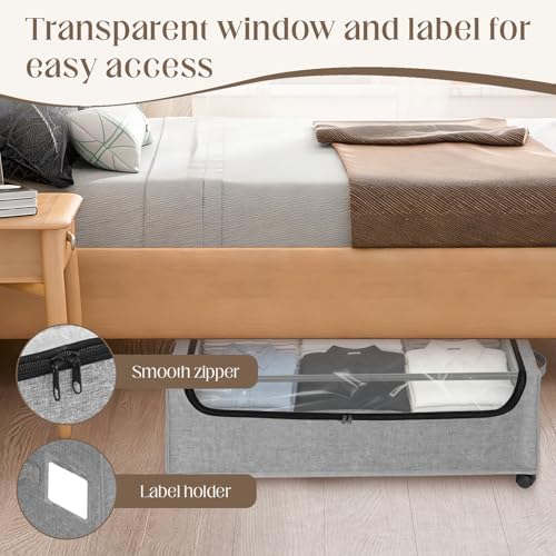 Under Bed Storage with Wheels, 2 Pack Under Bed Storage Containers, 10.6 inches Tall Underbed storage bins on Wheels, Rolling Under the Bed Metal Drawers for Clothes, Blankets, Shoes (XXXL, 90L) - Image 4